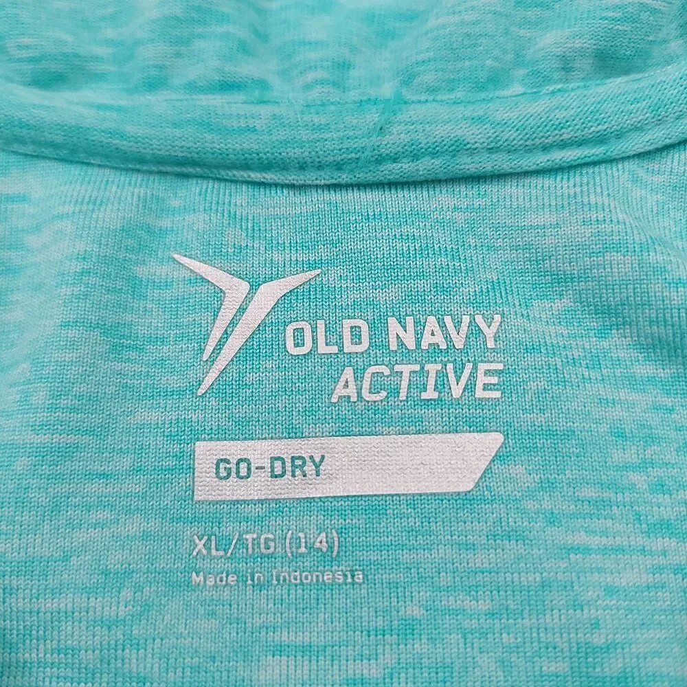 Old Navy Active Top Youth XL/14 Green 1/4 Zip Thumbhole Marled Athletic Running